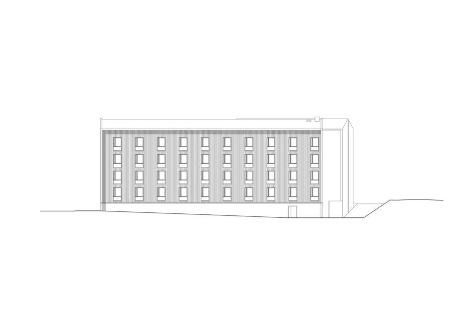 Elevation of the wooden prefabricated CLT element student housing in Jyväskylä by Verstas Architects