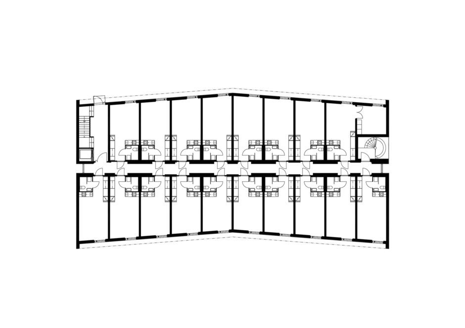 Floor plan of the wooden prefabricated CLT element student housing in Jyväskylä by Verstas Architects
