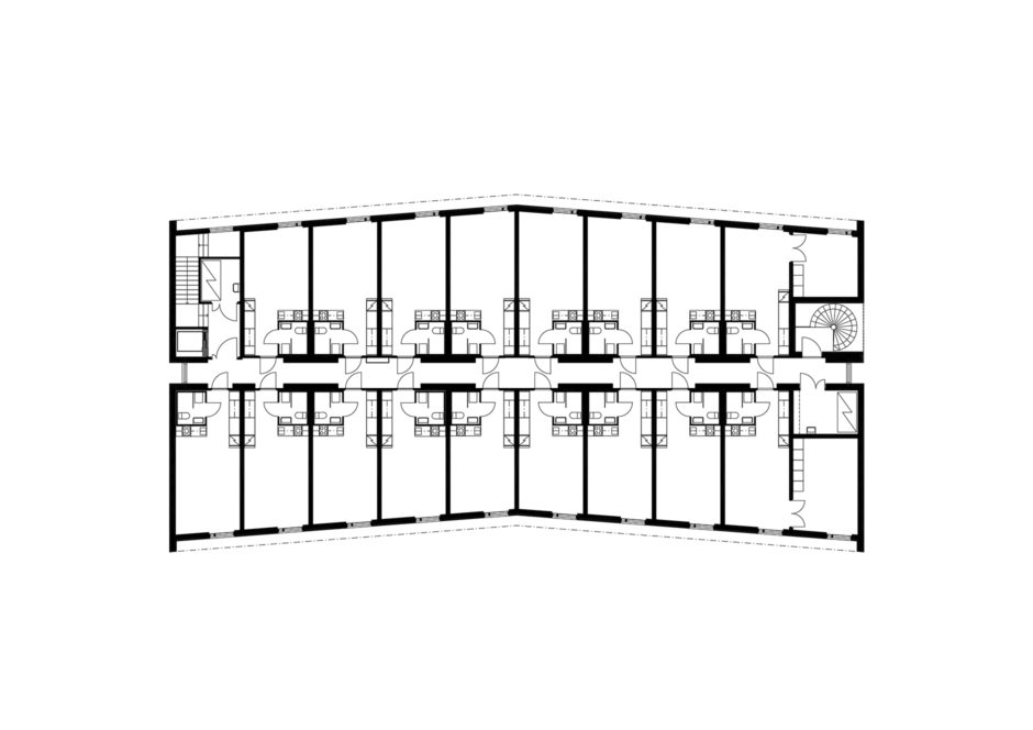 Floor plan of the wooden prefabricated CLT element student housing in Jyväskylä by Verstas Architects
