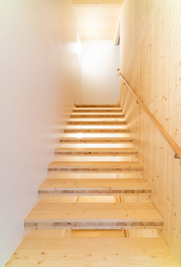 A stair in the prefabricated wooden student housing in Jyväskylä Finland by Verstas Architects