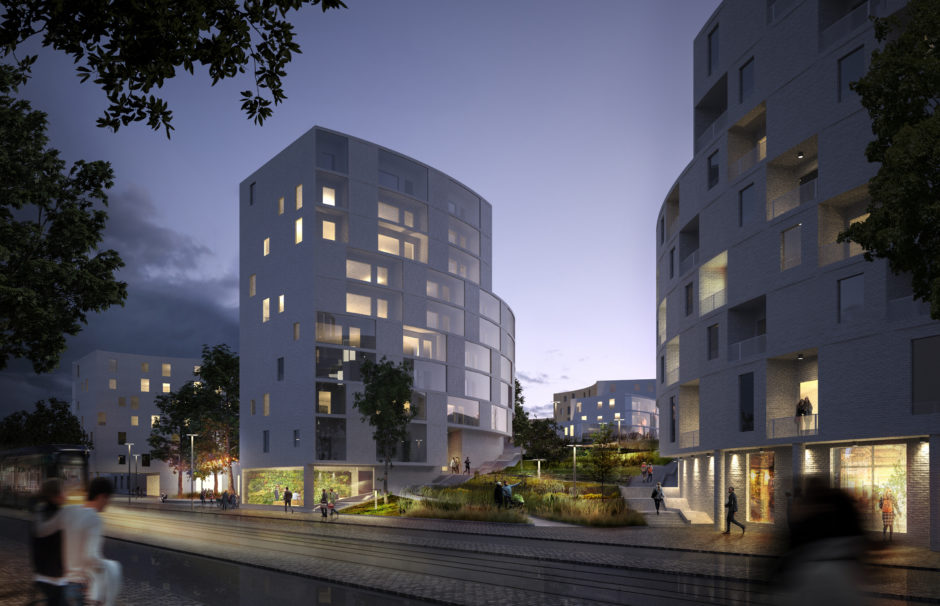 Street view of the Laajasalo hybrid block by Verstas Architects